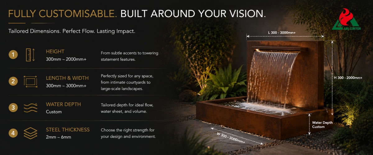 Customisable Parameters and Detailed Size Ranges for Corten Water Features